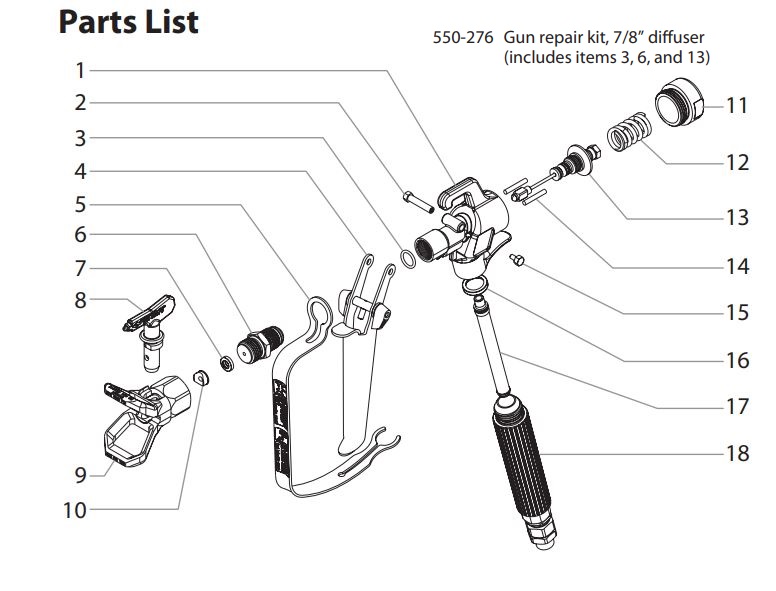S-7 Airless Spray Gun Parts List